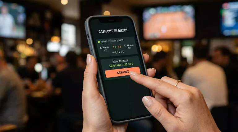 Interface de cash out sur un pari tennis avec options de clôture