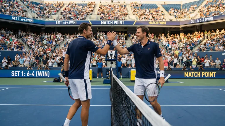 Équipe de double tennis en action avec analyse pour les paris