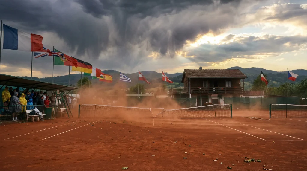 Conditions météorologiques sur un court de tennis avec vent et chaleur