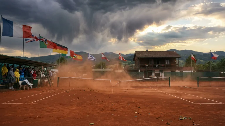 Conditions météorologiques sur un court de tennis avec vent et chaleur