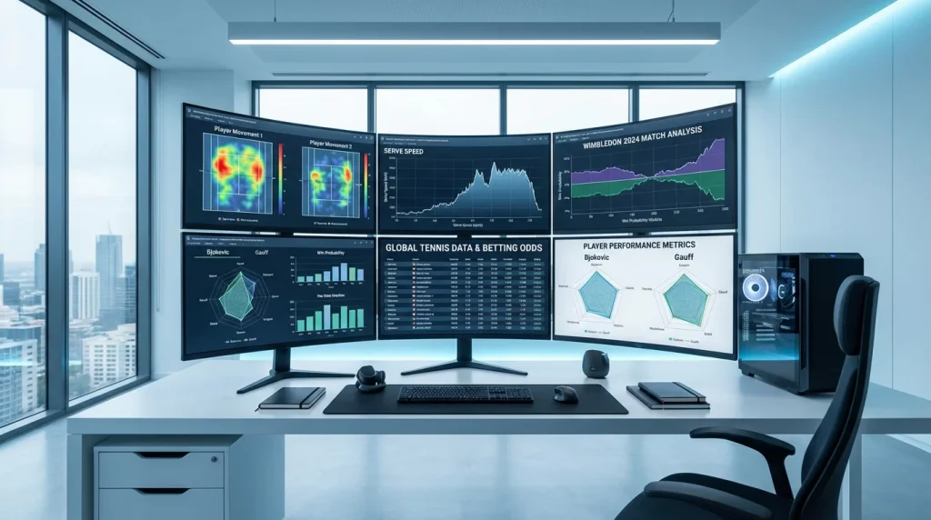 Interface d'outils statistiques tennis avec graphiques et données
