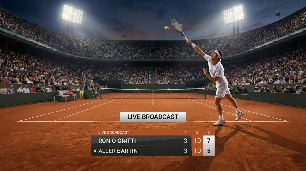Match de tennis en cours avec cotes en direct sur écran