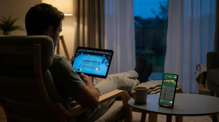 Écran de streaming tennis avec interface de paris en direct