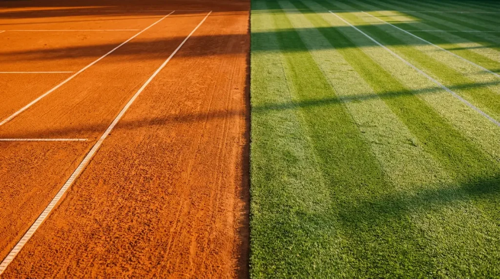 Court de tennis terre battue avec lignes blanches
